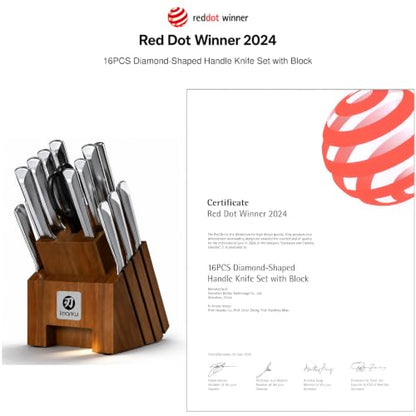 imarku 16PCS Stainless Steel Knife Set, Full Tang Design with Wooden Block | Knife Set With Block And Sharpener, High Carbon Stainless Steel Blades, Ergonomic Non-Slip Handles, Dishwasher Safe Design - color: Brown-Sliver, size: 16 Pcs