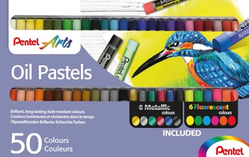 Pentel PHN Oil Pastels - 50 Colours Including Metallic and Neon (Pack of 50 - Assorted Colours) - size: 1 Count (Pack of 50)