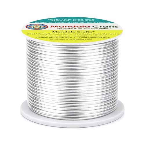 Mandala Crafts 14 Gauge Silver Tone Anodized Aluminum Craft Wire, 60 FT - color: Silver Tone, size: 14 Gauge