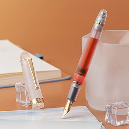Asvine V126 Vacuum Filling Fountain Pen Extra Fine Nib, Frosted Transparent Clear Acrylic, Large-Capacity with Gift Case - color: Frosted clear, style: Extra Fine Point