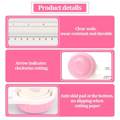 Circle Paper Cutters，Adjustable Rotary Circle Cutter，Circular Cardboard Circle Cutter with 3 Replaceable Blades, Trimmer Scrapbooking Tools，DIY Craft Cutting Tools Pink - color: Pink
