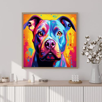 Artunion Framed Paint by Numbers Kit for Adults Beginners & Kids Ages 8-12,Colorful Pitbull Dog Paint by Number with Frame,Dog Animal Paint by Numbers Kit on Canvas 10 * 10 Inch Without Easel - color: ZXT-236-F