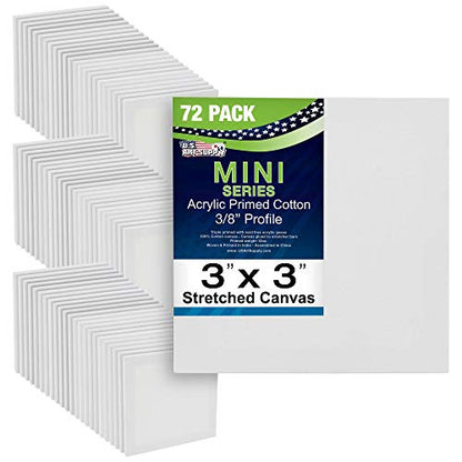 U.S. Art Supply 3x3 Mini Canvases for Painting, 72 Pack Bulk Small Stretched Artist Canvas Professional Primed - Ideal for Arts & Crafts | Mini Primed Artist Stretched Canvas, Ideal for Arts & Crafts, Weddings, Birthdays - size: 3" x 3" - Pack of 72
