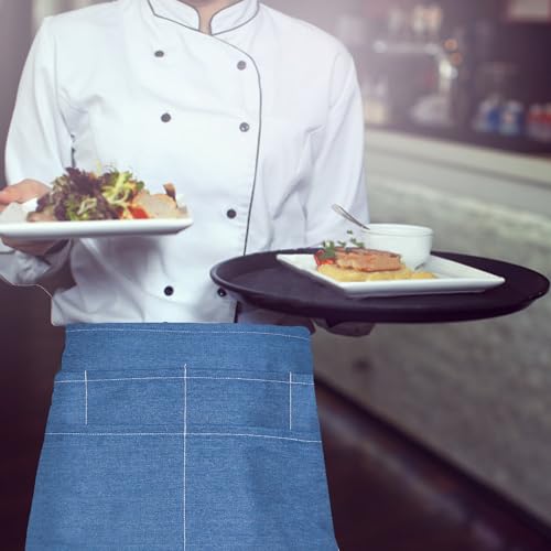 Server Apron with 5 Pockets - Rivet buckle Unisex Short/Half Waiter Waist Short Apron - color: Blue6