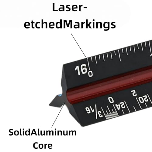 Lakei Architectural Scale Ruler, 12‘’Aluminum Alloy Drawing Scale,Black | Laser-Etched Aluminum Architect Triangular Ruler for Architects, Students, Draftsman, 1Pack - color: Black
