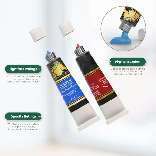 MyArtscape Heavy Body Acrylic Paint Set - 24 x 21ml Acrylic Paint | Rich pigment heavy body acrylic paint with 75 percent more paint for canvas wood fabric and multi surface projects
