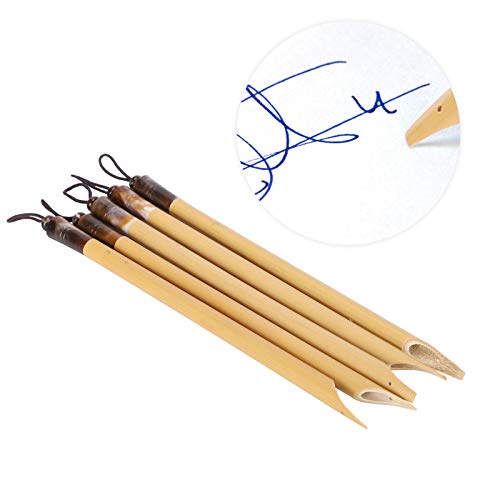 5Pcs Manga Calligraphy Dip Pens, Bamboo Dip Pen Nibs, Handcrafted Arabic Calligraphy Pens with Vintage Case for English Writing, Calligraphy, Painting, Drawing, 7.1in