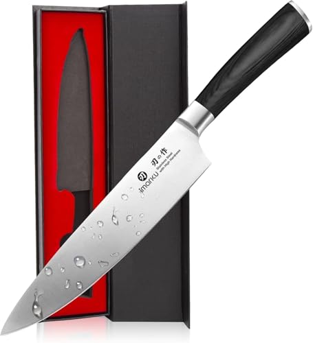 imarku 8 Inch Japanese SUS440A Stainless Steel Gyutou Chef Knife, Black | Ultra Sharp Kitchen Knife Blade, Smooth Polished Cutting Edge, Comfortable Pakkawood Grip, Premium Gift for Men and Women - color: Deep Black