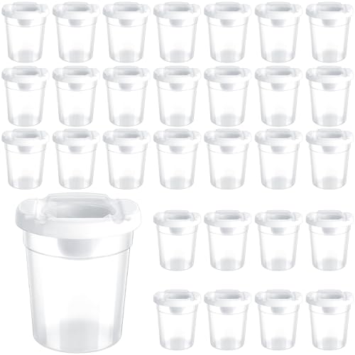 LIQWEI 30 Pack No Spill Paint Cups with Lids for Kids, Reusable | Spill Proof Paint Water Cup Plastic Containers for Painting School Classrooms Arts Crafts Supplies (3 x 3 Inch)