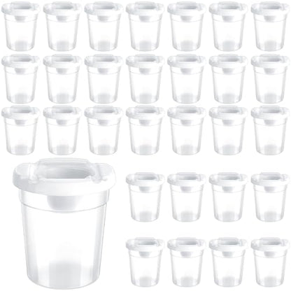 LIQWEI 30 Pack No Spill Paint Cups with Lids for Kids, Reusable | Spill Proof Paint Water Cup Plastic Containers for Painting School Classrooms Arts Crafts Supplies (3 x 3 Inch)