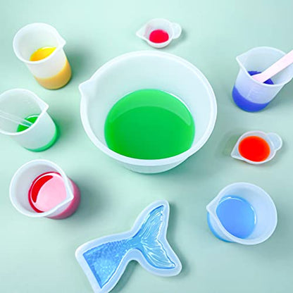 Sjubaopen Silicone Measuring Cups 600ml for Resin, Epoxy, Baking | Easy to clean, Heat Resistant, Thickened, 100ml+10ml, Stir Sticks, Droppers, Finger Cots for Wax,Chocolate, Jewelry - size: 600ML+100ML+10ML
