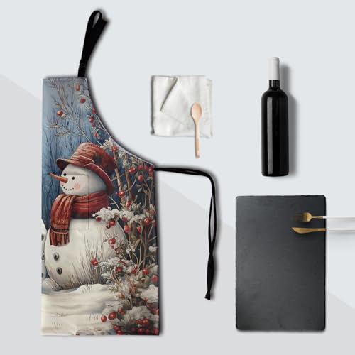 Giwawa Unisex Adult Apron Waterproof Stain Resistant Kitchen Cooking Apron with 2 Pockets for BBQ Grill Painting - color: Winter Snowman