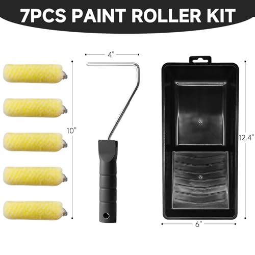 Mini Paint Roller Kit - 4 Inch Small Paint Roller Frame, 5 Packs Microfiber Paint Roller Covers,Sturdy Tray, Perfect for Painting Wall, Cabinets, Doors, Craft Work - size: 4 Inch,7 pack