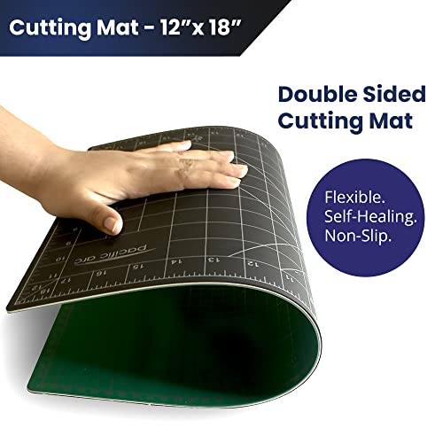 Pacific Arc Double Sided Self Healing Cutting Mat - Thick and Durable Vinyl Rotary Cutting Mat for Sewing & Scrapbook Paper Cutting Mat (12"x18") - size: 12"X18"