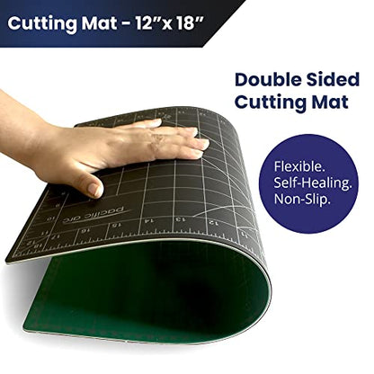 Pacific Arc Double Sided Self Healing Cutting Mat - Thick and Durable Vinyl Rotary Cutting Mat for Sewing & Scrapbook Paper Cutting Mat (12"x18") - size: 12"X18"