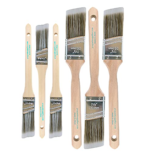 Vermeer Angled Paint Brushes, Assorted Paint Brush Set for Trim, 6 Pc | Interior & exterior | Furniture, cabinets, doors & fences | Latex & oil-based | Medium stiff bristles, softwood handles