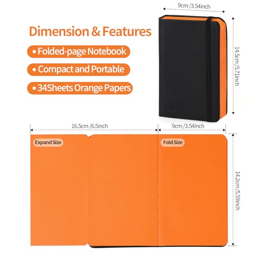 3.5x5.7 Mixed Media Sketch Pad,Folded Colored Paper Sketchbook for Drawing - color: Folded Booklet-Orange