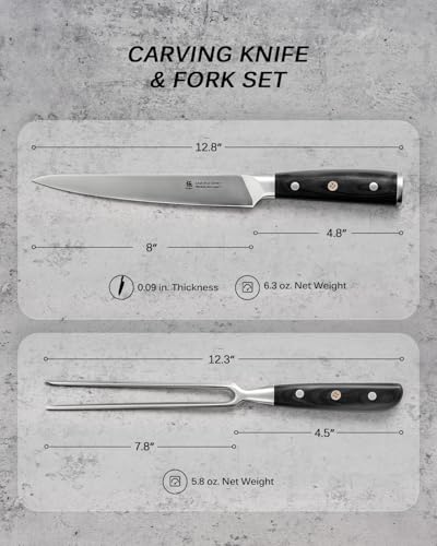 KYOKU Turkey Carving Set - German Steel Carving Knife & Fork Set | German 1.4116 Steel Full Tang Set, Pakkawood Handles With Mosaic Pins, Meat Poultry Brisket Portioning Set With Gift Box - style: Carving Set