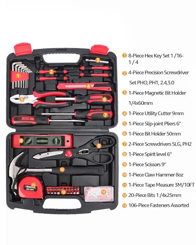 KingTool Home Repair Tool Kit - 149 Pieces Basic Home Repair Tool Set, General Mechanic Tool Set, General Household Tool Kit with Plastic Toolbox, Perfect for Homeowner, Office & College Repairs - style: 149-Pieces