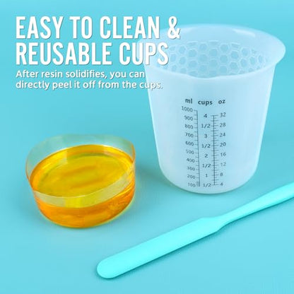 Silicone Resin Mixing 1L Measuring Cup Set for Resin Supplies, Easy-to-Read Marks, 1000ml/32oz Large Cup, Thickened Reusable Silicone Cups for Epoxy Mixing, Jewelry Making - size: 1*1000ml (Black Marks)