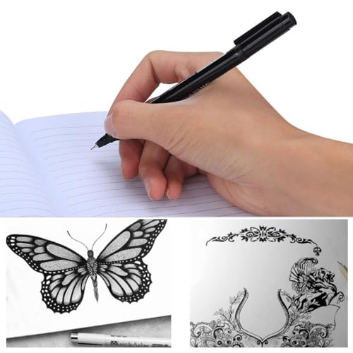Fine Line Drawing Pens 12 Count, Waterproof Black Ink Micro Liner Markers, Precision Nibs for Sketching, Comic and Outlining