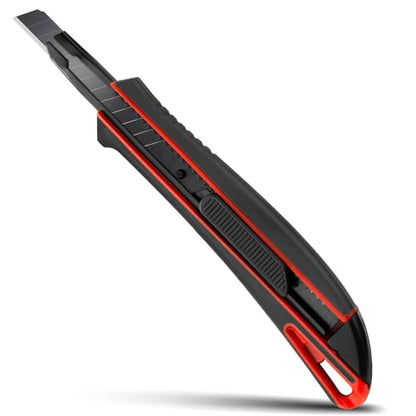 HAUTMEC 9mm Precision Utility Knife, Soft Grip Snap-off Box Cutter, Retractable 9mm Multi-Purpose Cutter for Detailed Cutting in Work, Home Use and Arts Crafts HT0255-KN
