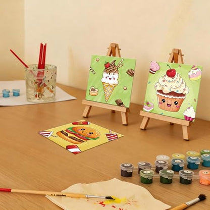 Anseal 12 Packs Pre Drawn Canvas to Paint, 4" X 4" Foods Pre-Printed Paint Party for Painting, Pre Stretched Canvas Outline Painting Boards for Paint Lovers, Party Favor - style: Foods