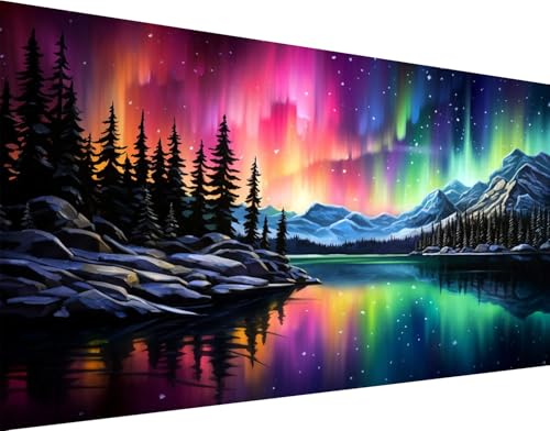 mrpwnle Large Diamond Art Kits for Adults, Aurora Diamond Painting Kits | Big Northern Lights Diamond Art Painting Kits for Adults Beginners, DIY Round Full Drill Gem Art Kit,Home Decor 27.6x15.8in - color: Aurora-B, size: 15.7x27.5in(40x70cm)