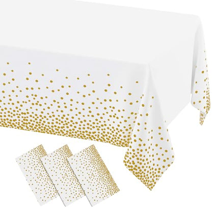 3 Packs Dot Disposable Table Cloth, 54 x 108 Inch Waterproof Plastic Tablecloth, Rectangle Gold Dots in White Table Covers for Picnic, Birthday, Party and Back to School - color: Gold in White, size: 54" x 108"