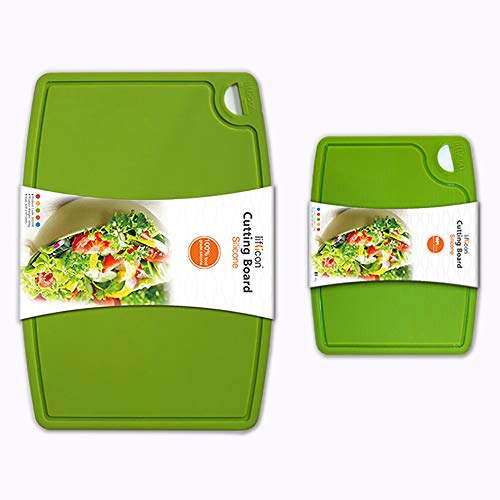 Liflicon Thick Silicone Cutting Boards for Kitchen Silicone Chopping Boards/Mats Set of 2 Extra Large14.6''x10.43'', Mini 9.1”x7.1” Non-slip Deep Drip Juice Groove, Dishwasher Safe-Green - color: Green, size: 9.1"L x 7.1"W & 14.6"L x 10.4"W