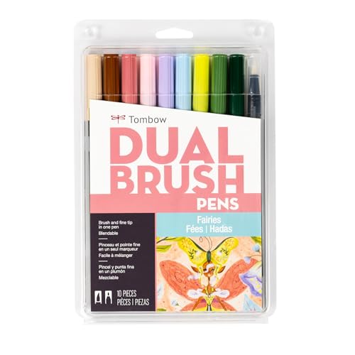 Tombow 56255 Dual Brush Pen Art Markers, Fairies, 10-Pack. Brush/Fine Tips
