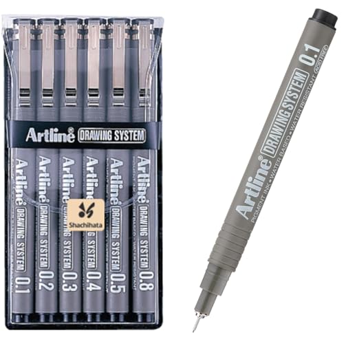 Artline 230 Drawing System Pens, Technical Drawing Pens For Drafting, Illustrating, and More, 0.1mm, 0.2mm, 0.3mm, 0.4mm, 0.5mm, and 0.8mm Fine Tips - Black, 6-Pack - style: 0.1, 0.2, 0.3, 0.4, 0.5, 0.8mm Nib Sizes | 6-Pack