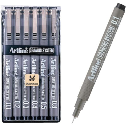 Artline 230 Drawing System Pens, Technical Drawing Pens For Drafting, Illustrating, and More, 0.1mm, 0.2mm, 0.3mm, 0.4mm, 0.5mm, and 0.8mm Fine Tips - Black, 6-Pack - style: 0.1, 0.2, 0.3, 0.4, 0.5, 0.8mm Nib Sizes | 6-Pack