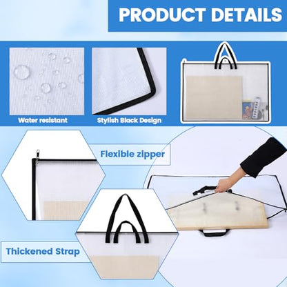 Shinylin 24x36 Inch Artwork Storage Organizer Large Poster Storage for Diamond Painting Cardboard Portfolio Collection Bag with Zipper and Two Handles Transparent Waterproof for Art Work Scrapbook