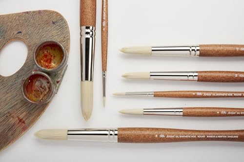 Winsor & Newton Artists' Oil Synthetic Brush, Filbert #16 | Synthetic Flagged Bristles, Excellent Color Carrying Capacity, Handmade in England, For Oil Paint - style: Filbert #16