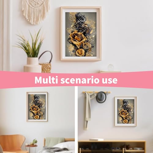 Diamond Art Kits for Adults, Diamond Art Flowers: Black Gold Rose Round Drill Painting - 5D Full Drill, 12"x16" Beginner DIY Elegant Wall Art Gift +30% Bonus Diamonds! - color: Black Gold Rose