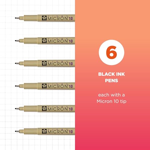 SAKURA Pigma Micron Fineliner Pens, Black, 10 Point Size, 6 Pack - style: 10 Point Size