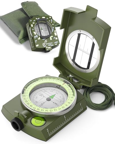 Sportneer Compass: Accurate Durable Lightweight Orienteering Compass with Strap and Carrying Case, Glow in The Dark Waterproof Hiking Essentials for Camping Backpacking, Best Survival Gifts for Kids - color: Camouflage