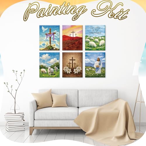 Motipuns 12 Set Jesus Pre Drawn Canvas for Paint for Adults | 8 x 10 Inch, Christian Sip and Paint Party, Cross Pre Printed Canvas with Easel Paint Brush Aprons, Religious Party Supplies - style: Jesus