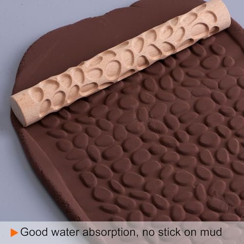 HARFINGTON 10pcs Wood Clay Roller Pattern Modeling 5.9" Beech Wood for Clay | Hand Rollers, Wooden Pottery Tools, Wood Grain Texture Rollers, Baking Playdough DIY
