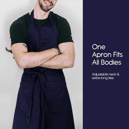 Unisex Apron with Pockets for Cooking, Salon & Art - 100% Cotton Adult Kitchen, Chef, Stylist Apron (Blue) - color: Blue