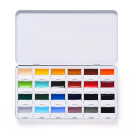 Fuumuui CREAMORA Watercolor Paint Set 24 Color Opaque Semi-Solid Timeless Tones | Professional Art Supplies with Strong Pigments & Coverage, for Artists Beginner Painters Amateur Hobbyists Painting - color: Daily Color