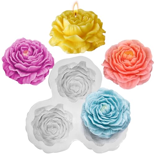 Peony Candle Mold, 3 Cavity Peony Flower Making Mold - color: 3 Cavity Peony Flower Silicone Molds