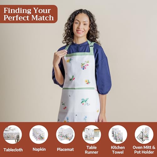 Maison d' Hermine Aprons for women with Pocket 100% Cotton (27.50"x31.50") | Adjustable Neck Strap & long ties Apron Men Chef Wedding Cooking Gardening Server Maid - color: 061 - Printemps