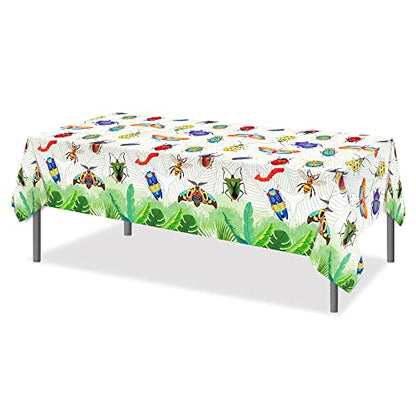 1 Pack Insects Party Plastic Tablecloth 54 x 87 Inch Long Rectangular Table Cover for Buffet, Birthday Party Holiday Dinner, Picnic or Tablecloth for Kitchen Event Use - color: Insect