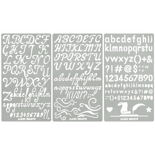 Aleks Melnyk No.34 Metal Stencils, Pyrography, Wood Burning kit 3 PCS Templates, Letters Stencils for Engraving Wood and Patterns, Alphabet and Number, Lettering, Letting, Bullet Journaling