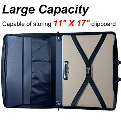 Acocony 11x17 Art Portfolio PP Material Black Pack of 1 | 11x17 Art Portfolio Case with Zipper Closure Oxford Cloth Edge Waterproof - color: Black