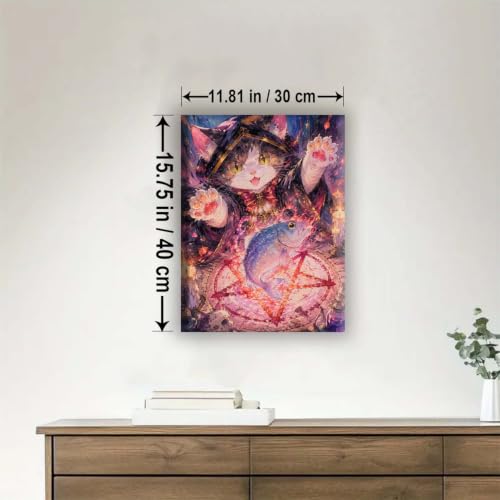 Aeontinity CAT SUMMONS Fish with Pentagram Spell Animal Framed Canvas DIY Paint by Numbers Kit Bar Cafe Cave Home Room Wall Bathroom Porch Patio Decor Gift, 16 x 12 Inch - color: CAT SUMMONS FISH WITH PENTAGRAM SPELL - 16 x 12 Inch