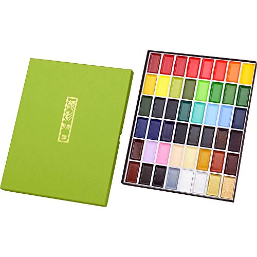 Kuretake Gansai Tambi Watercolor Paint Set, 48 Colors, Made in Japan | 48 vivid opaque colors, non-granulating pigment, large pans, palette & color chart, Professional Use, Artist Grade - style: 48 colors