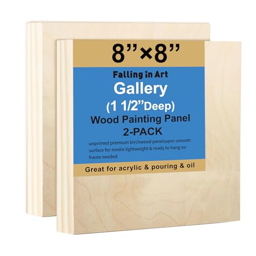 2 Pack 8x8'' Unfinished Gallery Birch Wood Canvas Panels | Birch Wood Panels Kit, 1 1/2" Deep Art Cradle Boards for Painting, Pouring, Burning,Epoxy Resin, Laser Engraving Cutting - size: 8*8 2 Pack